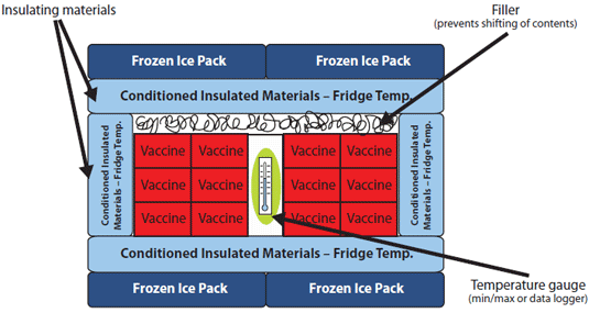 Diagram:  Packing a Cooler for Transport to an Off-Site Clinic
