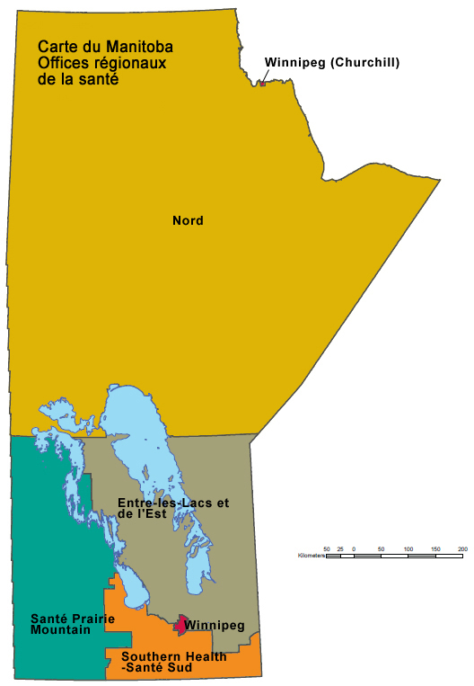 Carte du Manitoba offices régionaux de la santé