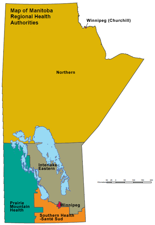 Map of Manitoba's Regional Health Authorities