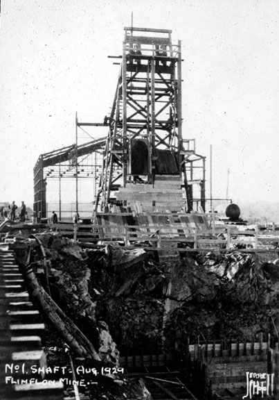 Flin Flon Mine, Construction at No. 1 shaft, August 1929.