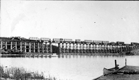 Flin Flon railroad tressle near Channing, 1930.