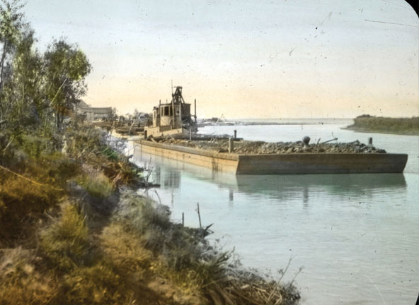 Mandy Ore Barge at Sturgeon Landing, Saskatchewan River, 1918.