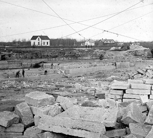 Tyndall stone quarried at Garson, Manitoba, early 1900s.