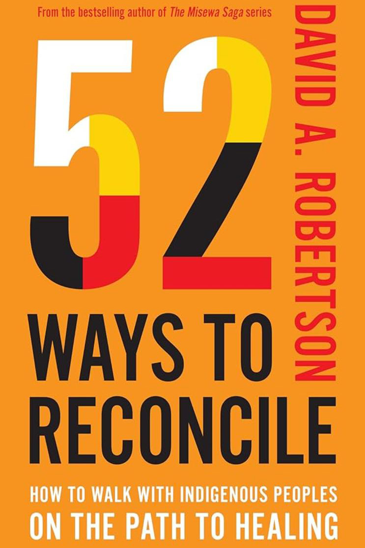 Book cover for 52 Ways to Reconcile showing the title on an orange background. The number 52 is coloured with white, red, yellow and black
