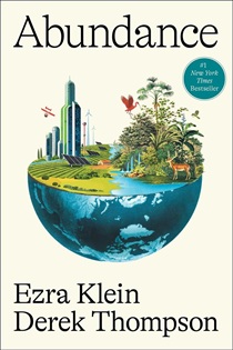 Book cover for Abundance showing a sphere. The bottom half shows water and land masses, and the top half shows urban and natural growth.