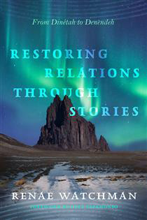 book cover showing the northern lights dancing over a rock formation