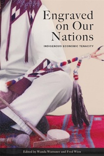 Book cover for Engraved on our Nations showing a partial view of a seated individual in Indigenous dress.