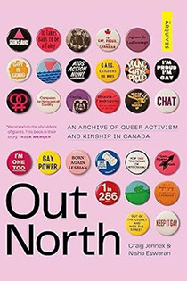 book cover showing buttons with queer and social justice affirmations