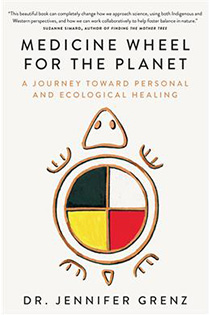 book cover showing a line drawing of a turtle with the colours of the medicine wheel (black, white, yellow, red) colouring its shell
