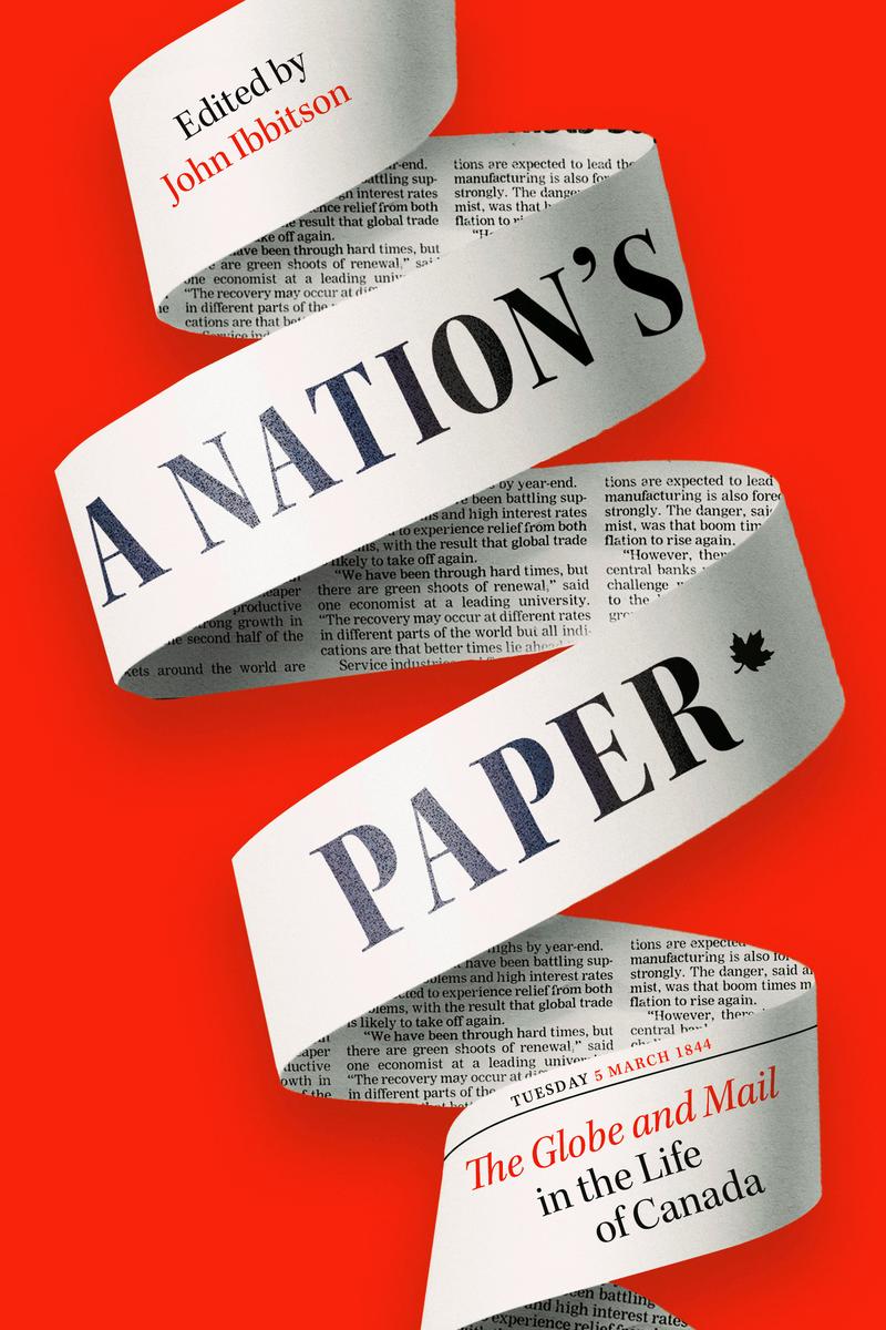book cover showing a spiraling strip of newspaper on a red background. The title of the book appears on one side of the spiral while a news article appears on the other