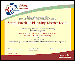 2003 Manitoba Planning Excellence Awards Certificate