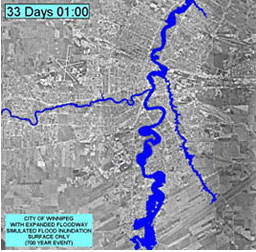 Impact of sewer and overland flooding on Winnipeg in the event of a 1-in-700 year flood with an expanded floodway