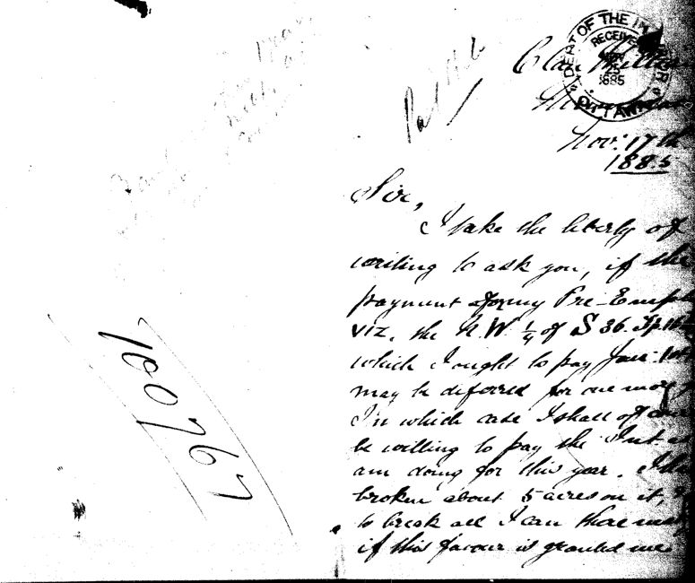 Lettre d'Octavius Averill  la Direction des terres du Dominion