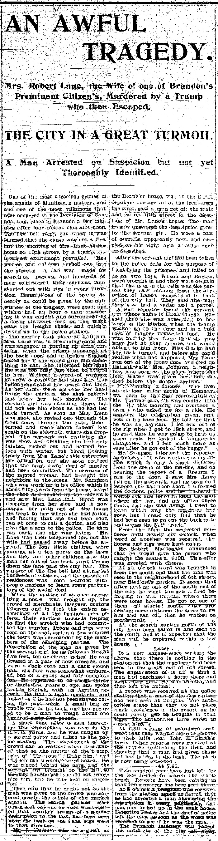Brandon Western Sun Article, 6 July, 1899