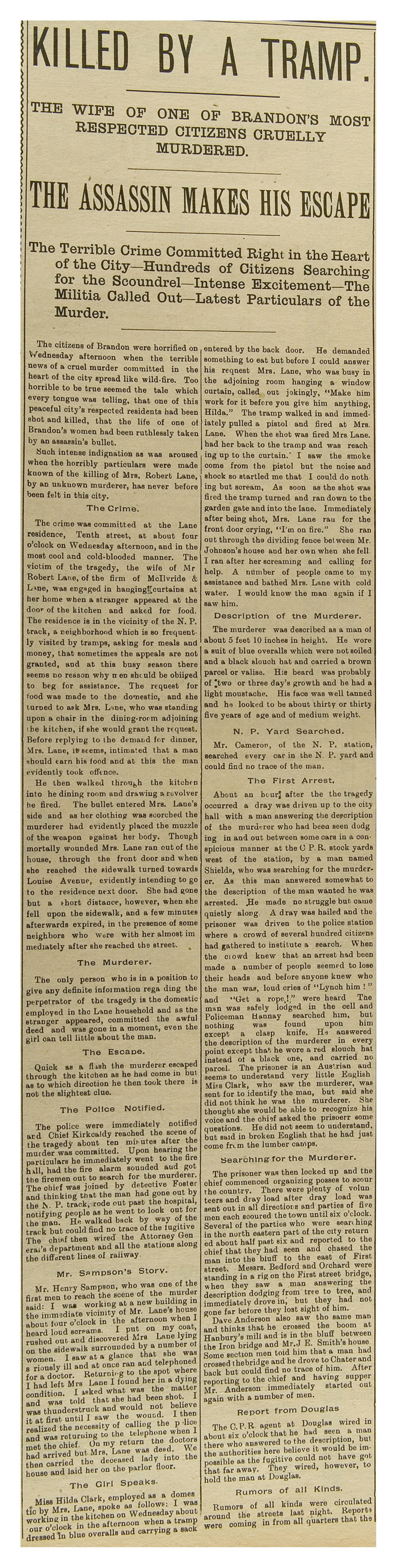 Brandon Times Article,  6 July, 1899
