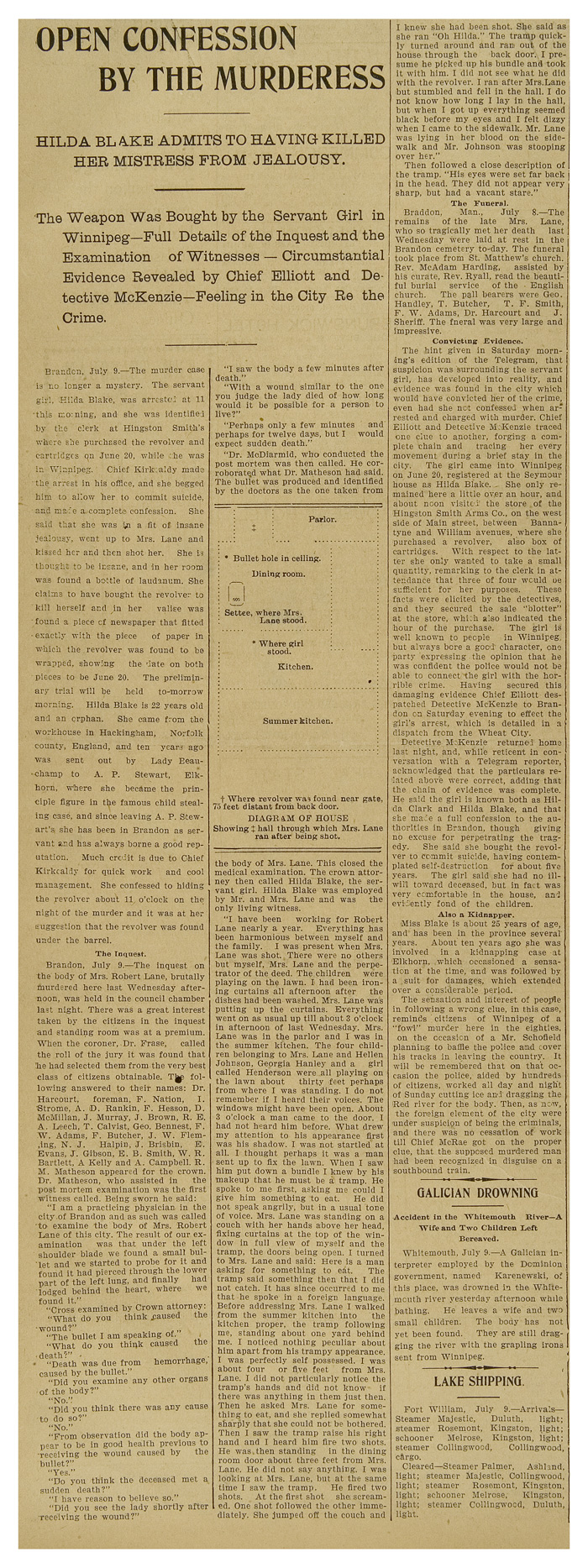 Article du Winnipeg Morning Telegram, 10 juillet 1899