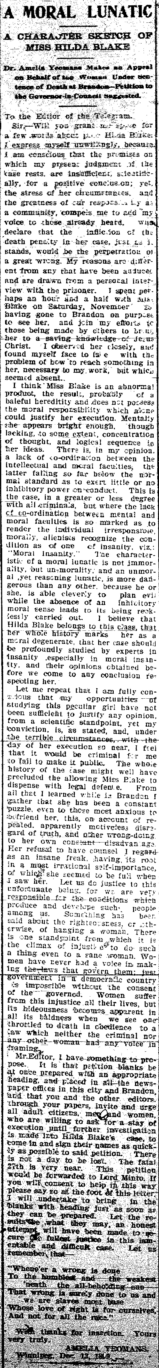 Article du Winnipeg Morning Telegram, 15 dcembre 1899