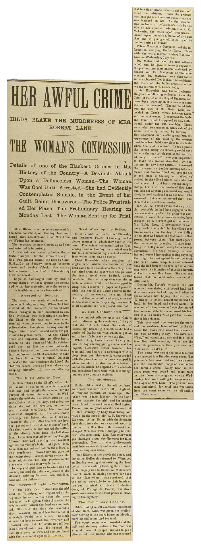 Article du Brandon Times, 13 juillet 1899