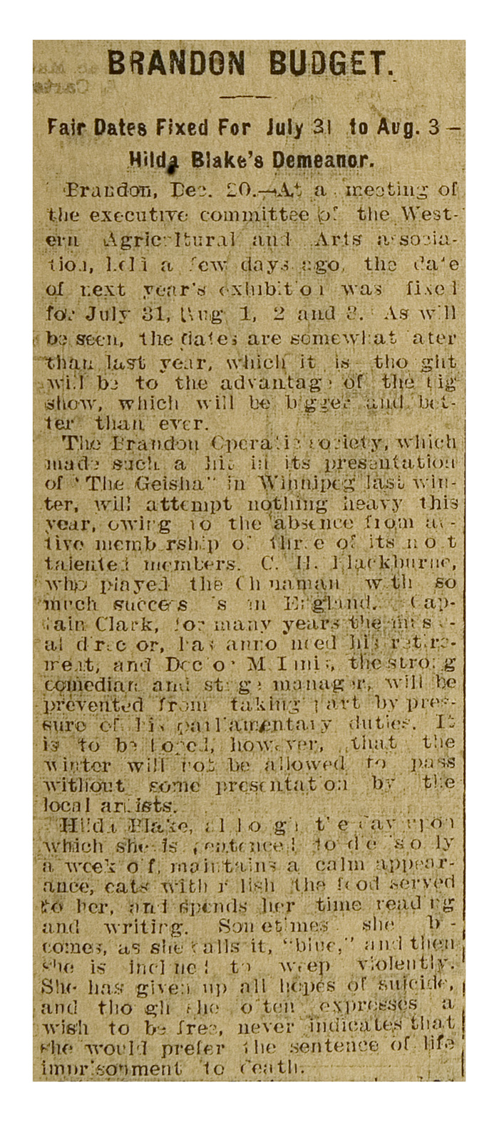Article du Manitoba Morning Free Press, 21 dcembre 1899