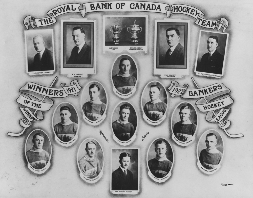 Royal Bank of Canada Hockey Team, 1921-22.  Winners of the Winnipeg Bankers Hockey League
