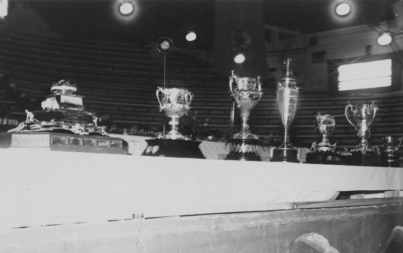 Postcard showing Trophies at Amphitheatre prior to reception, 1932