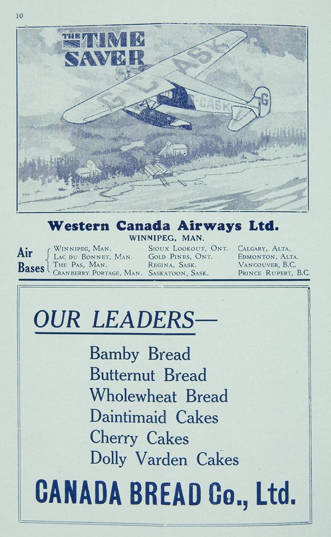 Western Canada Airways and Canadian Bread Co. advertisements