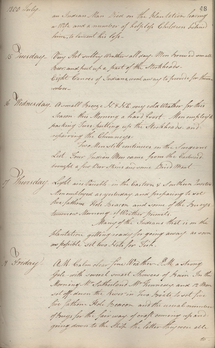 Journal du poste de York Factory, 1800