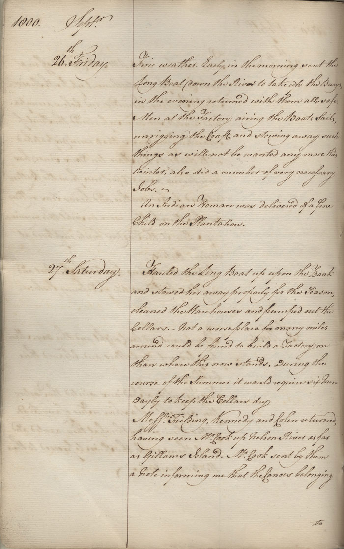 Journal du poste de York Factory, 1800