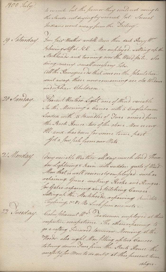 Journal du poste de York Factory, 1800