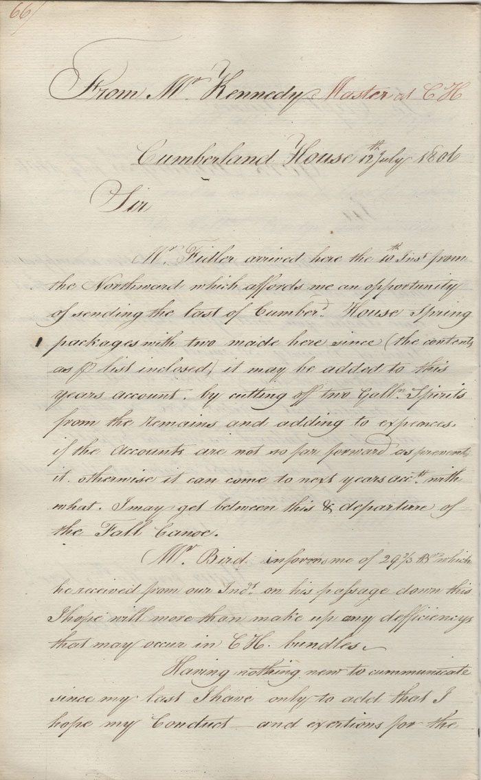 Lettre d'Alexander Kennedy  John McNab, 12 juillet 1806