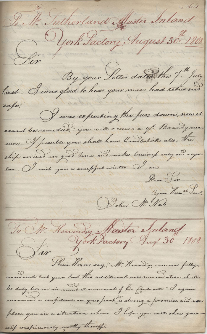 Letter from John McNab to Alexander Kennedy, 30 August 1808