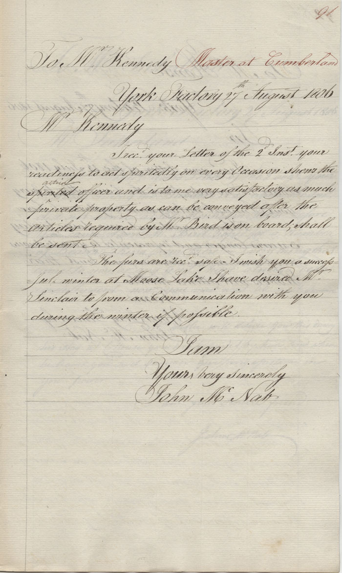 Lettre de John McNab  Alexander Kennedy, 27 aot 1806