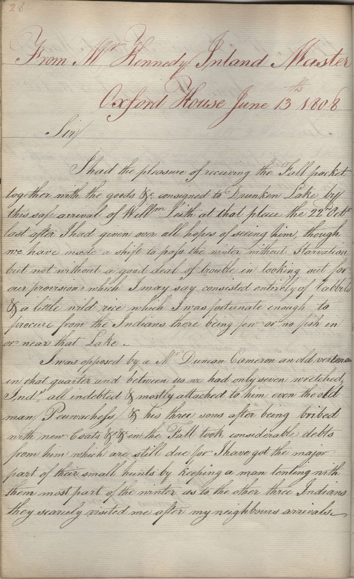 Lettre d'Alexander Kennedy  John McNab, 13 juin 1808