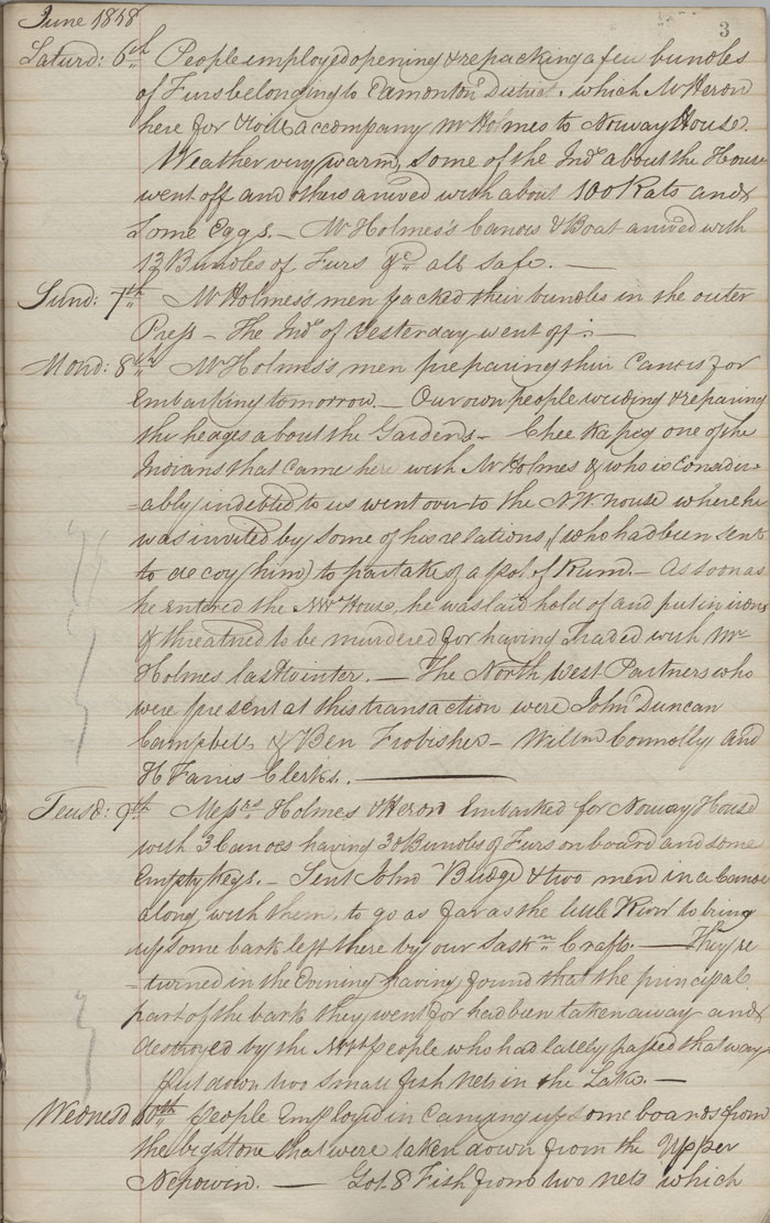 Journal du poste de Cumberland House, 1818