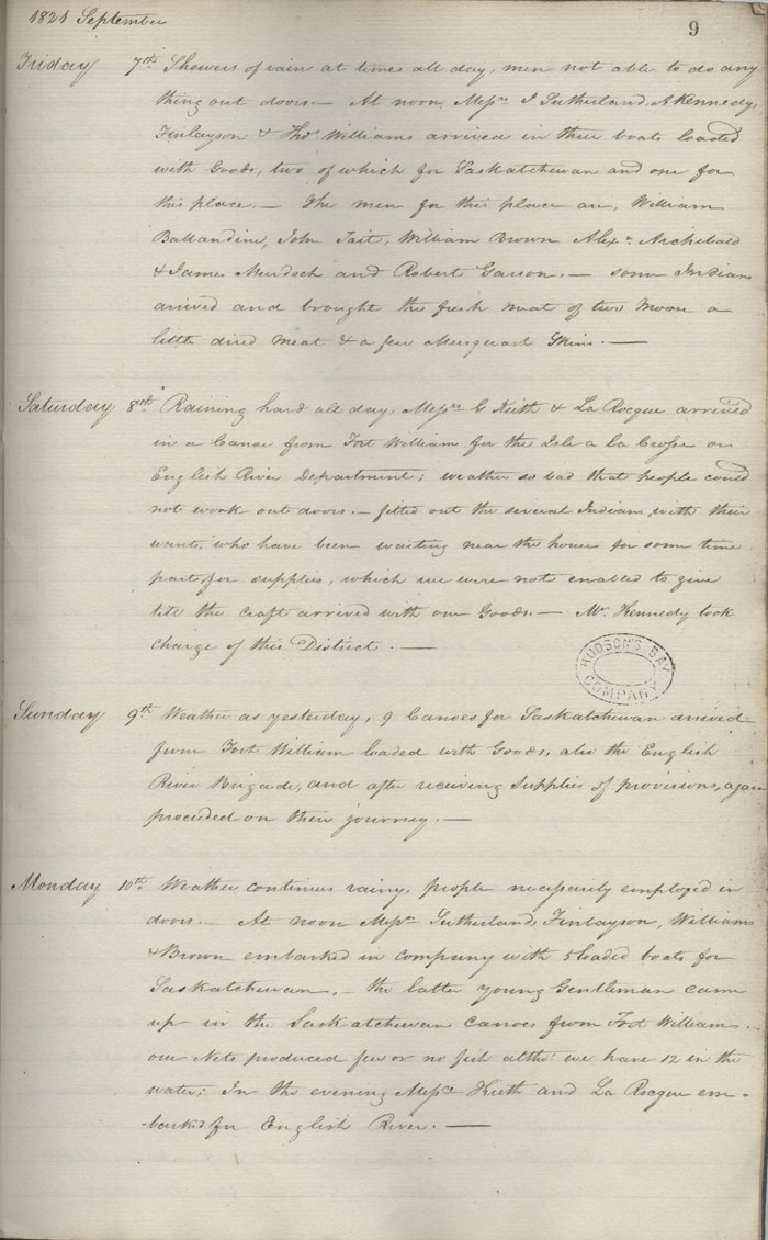 Journal du poste de Cumberland House, 1821