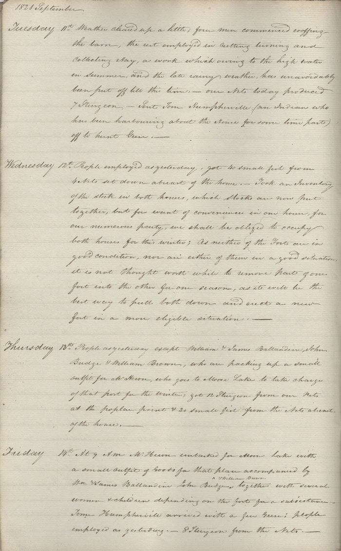 Journal du poste de Cumberland House, 1821