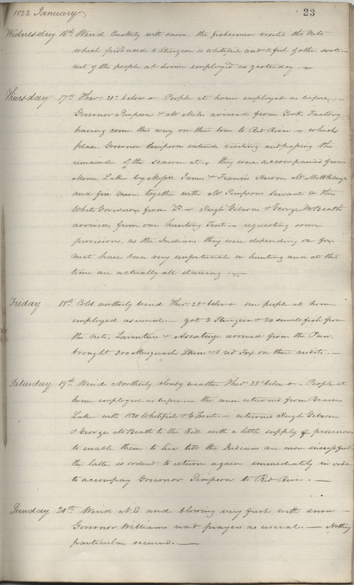 Journal du poste de Cumberland House, 1822