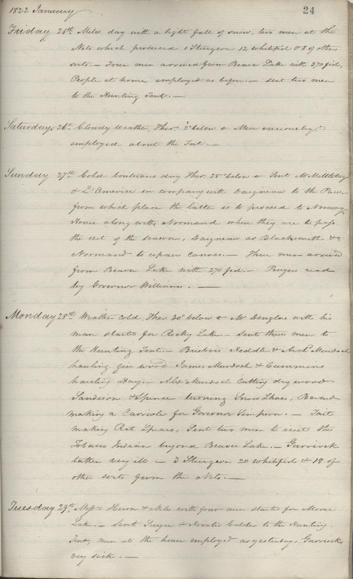 Journal du poste de Cumberland House, 1822