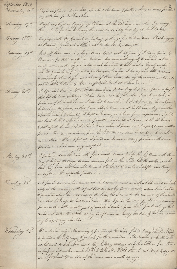 Journal du poste de Red Deer River, 1812