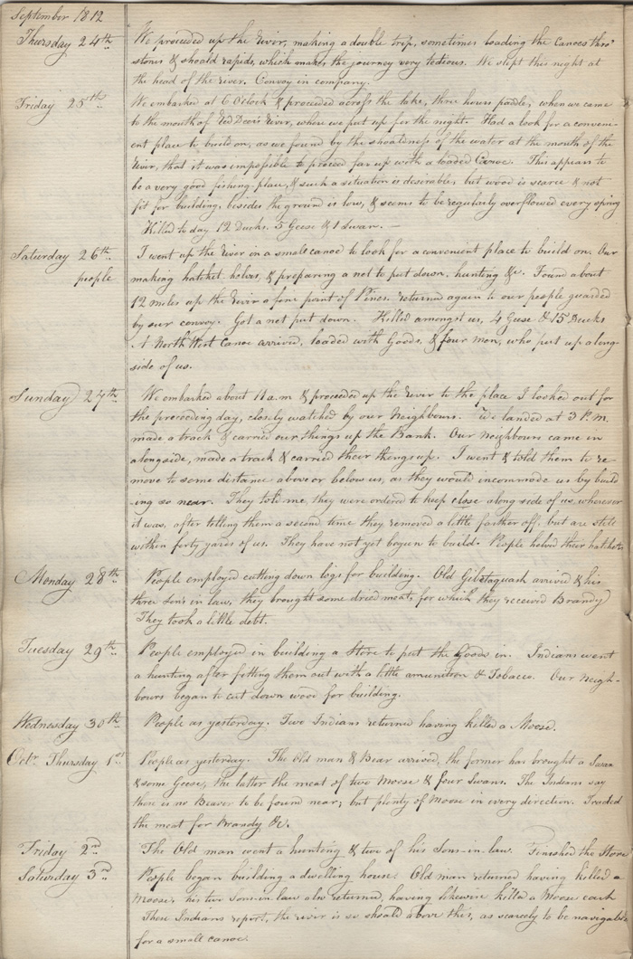 Journal du poste de Red Deer River, 1812