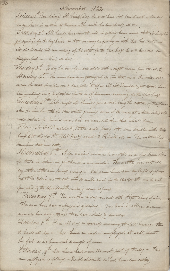 Journal du poste de Spokane House, 1821