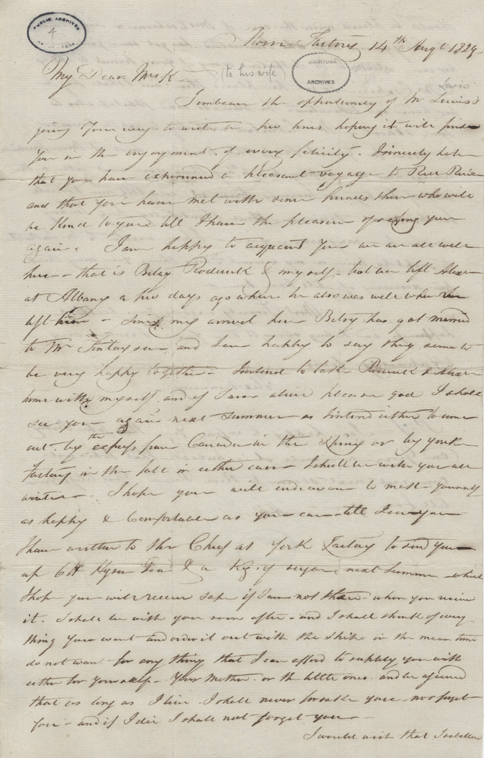 Lettre d'Alexander Kennedy  sa femme