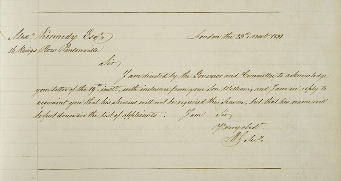 Letter from the Governor and Committee to Alexander Kennedy