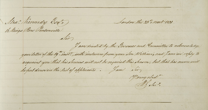 Lettre du gouverneur et du comit  Alexander Kennedy