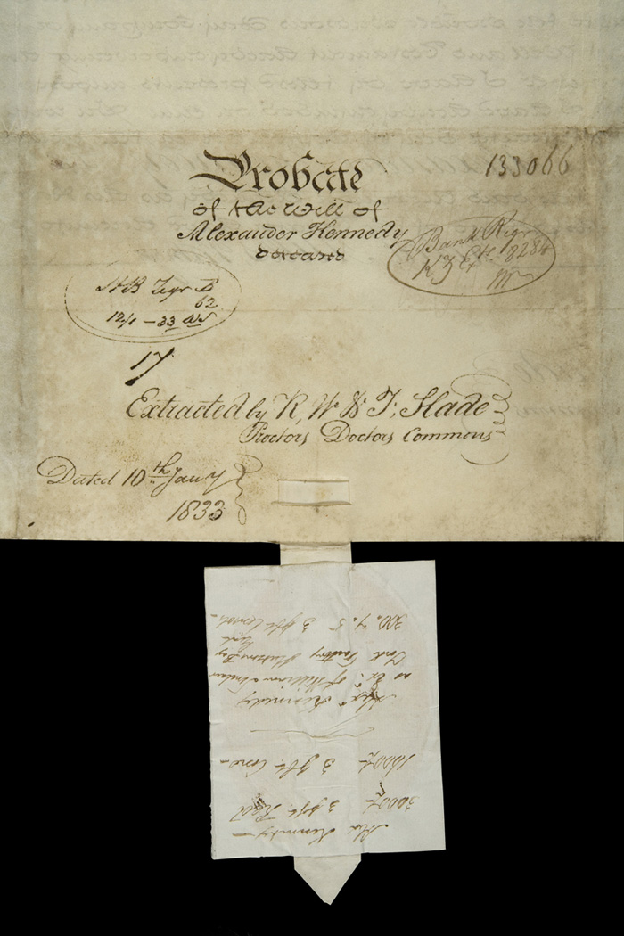 Note accompagnant le testament d'Alexander Kennedy