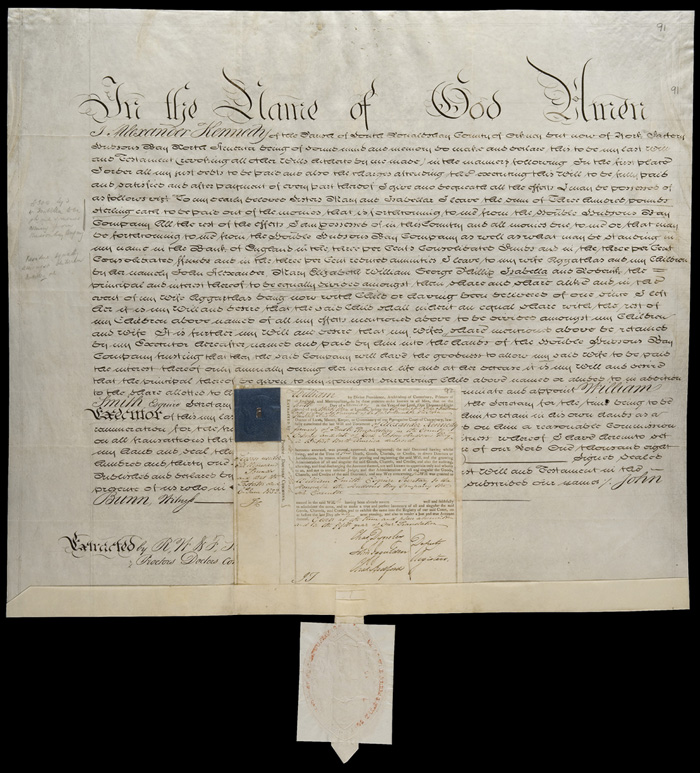 Note accompagnant le testament d'Alexander Kennedy