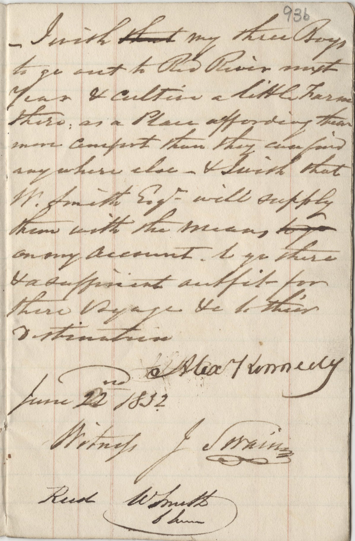 Note accompanying Alexander Kennedy's will