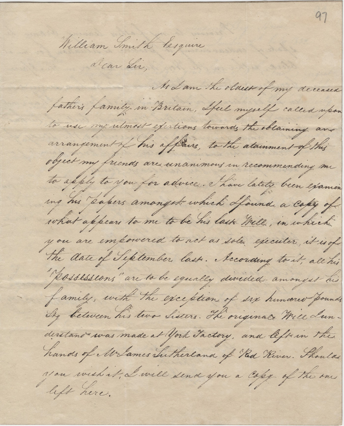 Correspondance  propos du testament d'Alexander Kennedy