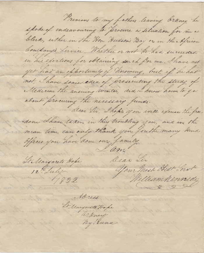 Correspondance  propos du testament d'Alexander Kennedy