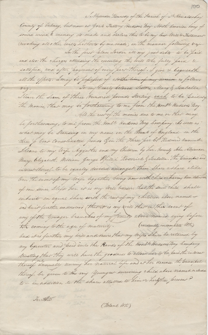 Correspondance  propos du testament d'Alexander Kennedy